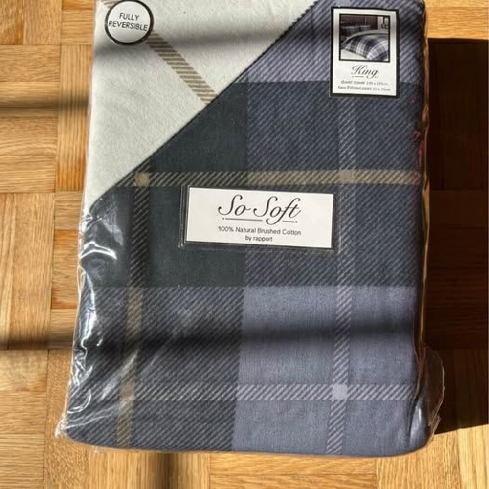 Brushed Cotton Flannel King Reversible Duvet Cover and Pillow Cases
